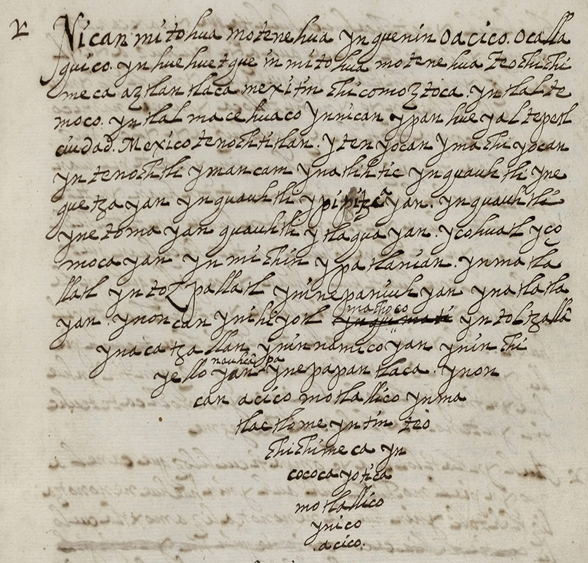“Nican mitohua motenehua ynquenin oacico”. Crónica Mexicayotl de Chimalpahin/ Hernando de Alvarado Tezozomoc contenida en Códice Chimalpahin,
Tomo III, f. 20 (r).