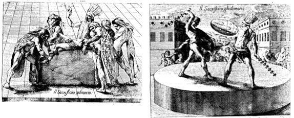 Figura 4. Las dosláminasque Clavigero dedica a los sacrificios humanos (Clavigero, 1780-1781, pp. 47 y 49).