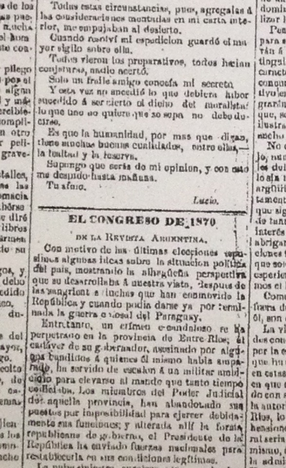“Una excursión”, La
Tribuna,
21 de mayo de 1870.